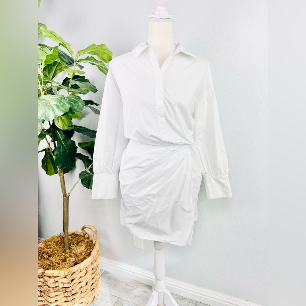 Anine Bing White Long Sleeve Button Down White T Shirt Front Twist Dress